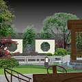 Traditional Chinese Garden Landscape With Rockery Stones Flowing Water And Green Plants