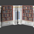 Classic Bookshelf Interior Design With White Columns Blue Accents And Multi-layer Shelves