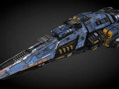 Futuristic Large Spaceship With Intricate Mechanical Structure And Blue Yellow Paint 3d model