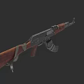 AK47 Assault Weapon With Wooden Stock Black Body And Green Strap