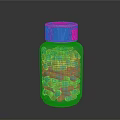 Colorful Blue And Yellow Candy Pieces In Clear Glass Bottle With White Lid