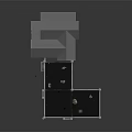 Cartoon Scene Of White Building Model With Black Roof And Transparent Outline Design