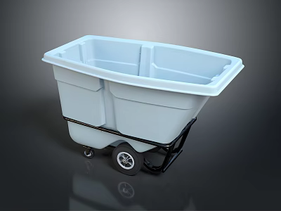 Dual Compartment Plastic Trash Bin With Wheels And Black Frame 3d model