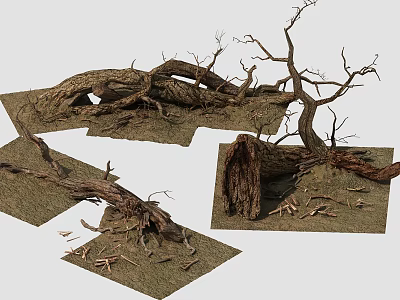Natural Stone Wood Elements with Tree Trunks Branches and Roots in Outdoor Decor 3d model
