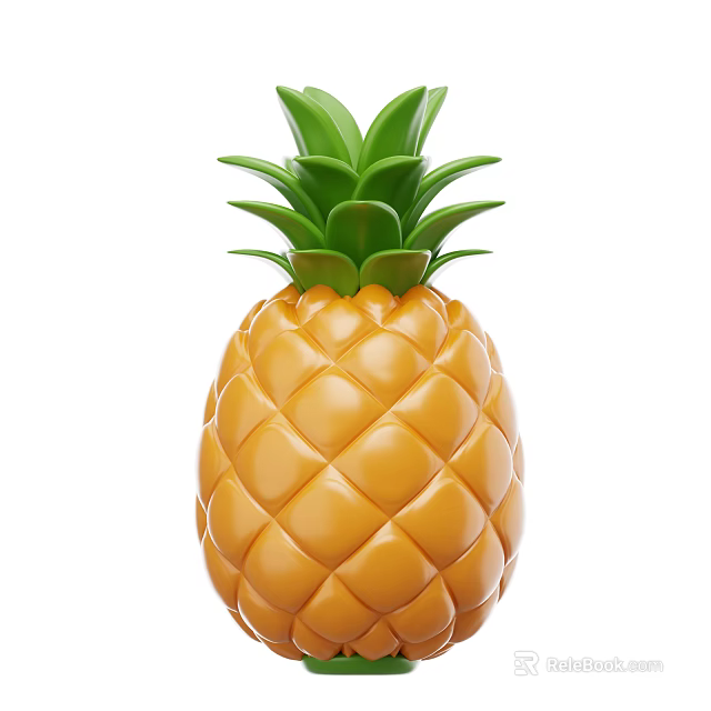 Fresh Juicy Pineapple With Green Leafy Top And Golden Yellow Skin 3d model 
