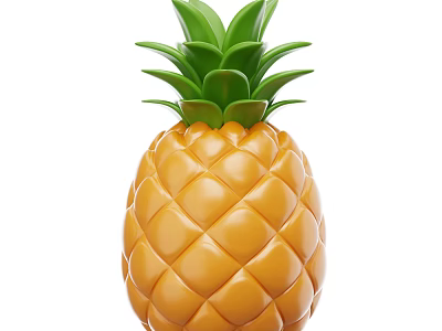 Fresh Juicy Pineapple With Green Leafy Top And Golden Yellow Skin 3d model