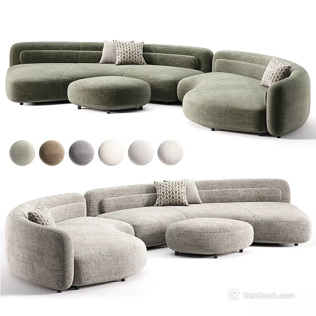 Modern Two Seater Sofa with Multiple Color Options and Matching Ottoman Design 3d model 