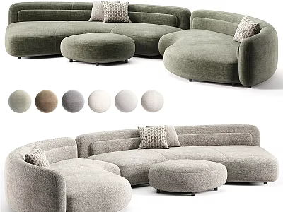 Modern Two Seater Sofa with Multiple Color Options and Matching Ottoman Design 3d model