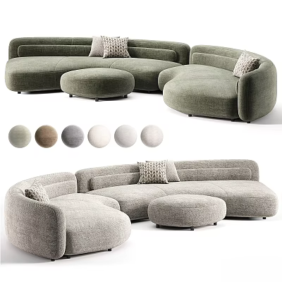 Modern Two Seater Sofa with Multiple Color Options and Matching Ottoman Design 3d model
