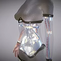 Humanoid Robot Character 3D Model With Metallic Armor And Transparent Lines 3d model