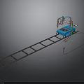 Blue Toy Train Model On Long Track With Colorful Wires And Small Accessories