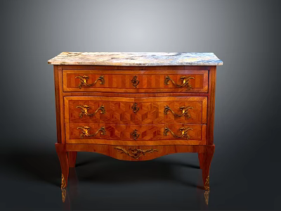 Classical Wooden Chest of Drawers with Marble Top Golden Decorative Handles and Ornate Carvings 3d model