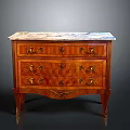 Classical Wooden Chest of Drawers with Marble Top Golden Decorative Handles and Ornate Carvings
