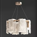 Modern White Pleated Chandelier With Wooden Frame Brass Accents And Hanging Design