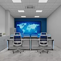 Professional Monitoring Room Interior With Control Workstation Display Screens And Equipment Cabinets