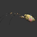 Vibrant Yellow And Pink Spider With Long Thin Legs On Dark Reflective Background 3d model