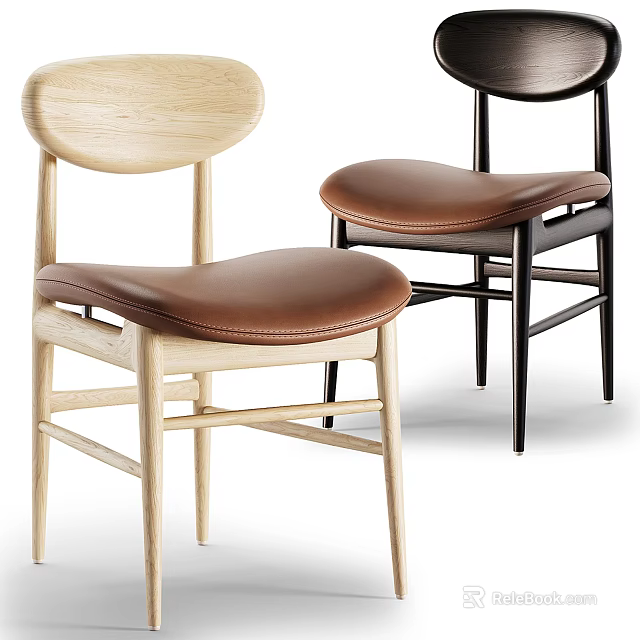 Modern Minimalist Dining Chairs With Light And Dark Wooden Frames And Leather Seats 3d model 