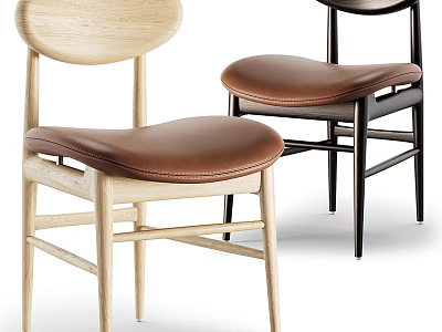 Modern Minimalist Dining Chairs With Light And Dark Wooden Frames And Leather Seats 3d model