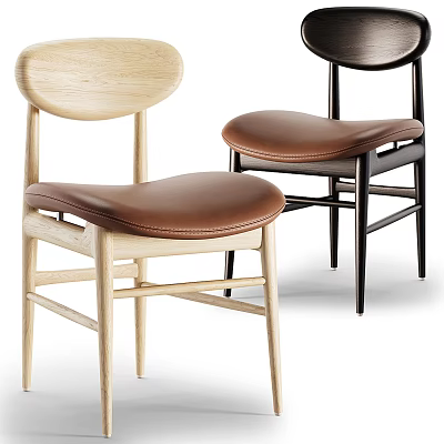 Modern Minimalist Dining Chairs With Light And Dark Wooden Frames And Leather Seats 3d model