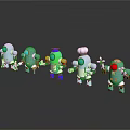Colorful Robots Featuring Chef Hat And Holding Items On Reflective Ground
