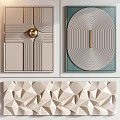 Modern Textured Wall Decorations with Geometric Circular Patterns and Gold Accents 3d model