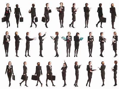 Group of Business Women in Professional Attire With Briefcases Documents and Laptops Various Poses 3d model