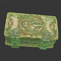 Colorful Decorative Box With Painted Floral And Figure Motifs And Antique Metal Clasps