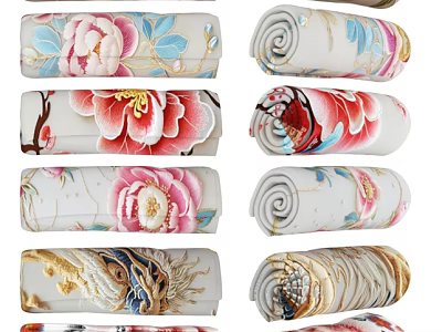 Elegant Floral Pattern Towels With Vibrant Colors Soft Material And Decorative Styles 3d model