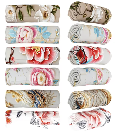 Elegant Floral Pattern Towels With Vibrant Colors Soft Material And Decorative Styles 3d model