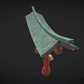 Traditional Chinese Memorial Archway With Red Pillars Green Curved Roof And Decorative Tassels