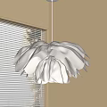 Petal Shaped Cream Colored Pendant Light Hanging By Window With Blinds And Soft Glow