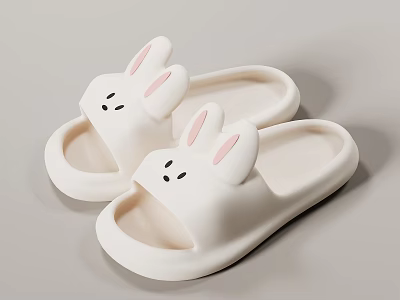 Cute White Rabbit Ear Cartoon Slippers for Indoor Home Comfortable Wear 3d model