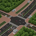 Well Designed Urban Road Infrastructure Intersection With Greenery Traffic Lights And Moving Vehicles