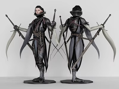 Game Movie Character Design With Detailed Armor And Holding Weapons In Different Poses 3d model