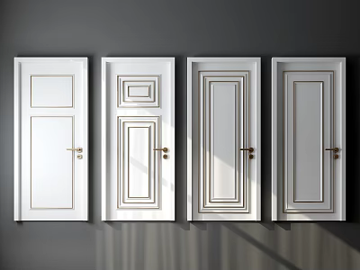 White Hinged Doors With Various Decorative Patterns And Golden Handles For Interior 3d model