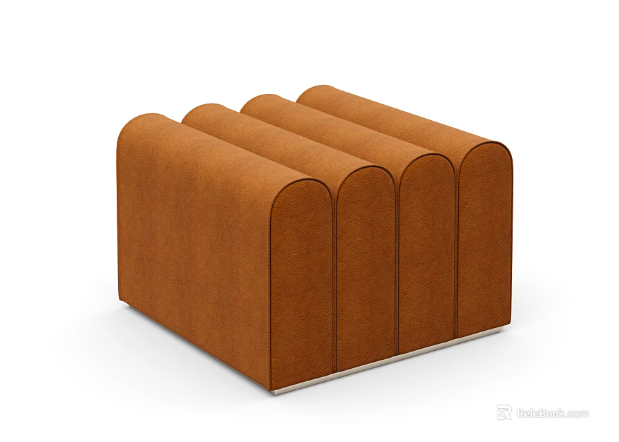 Brown Leather Bench With Curved Design Modern Minimalist Multi Seat Structure 3d model 
