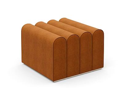 Brown Leather Bench With Curved Design Modern Minimalist Multi Seat Structure 3d model