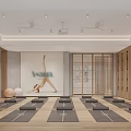 Yoga Fitness Studio Interior With Yoga Mats Balls Straps And Wooden Walls