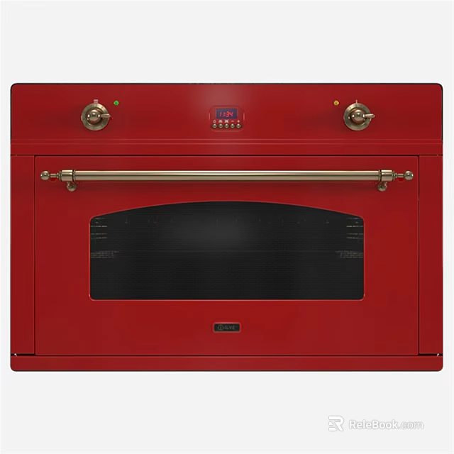 Red Modern Kitchen Oven With Glass Door And Control Panel 3d model 