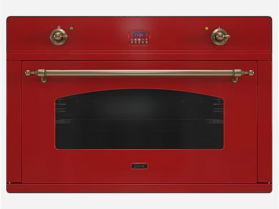 Red Modern Kitchen Oven With Glass Door And Control Panel 3d model