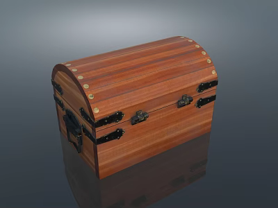 Wooden Storage Trunk with Arched Top Brass Rivets and Black Metal Latches 3d model
