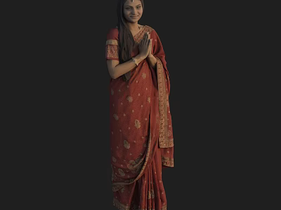Indian Woman Wearing Red Sari With Traditional Attire And Praying Hands 3d model