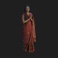 Indian Woman Wearing Red Sari With Traditional Attire And Praying Hands