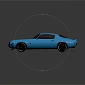 Blue Classic Sports Car with Black Racing Stripes Shiny Exterior and Black Wheels