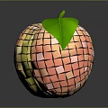 Shiny Mirrored Apple With Green Leaf And Reflective Tile Surface