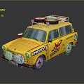 Yellow Vintage Station Wagon With Spare Tires On Roof And Protect Shock Graphics