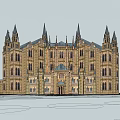 Grand Gothic Style Office Building With Spires Arched Windows And Stone Exterior