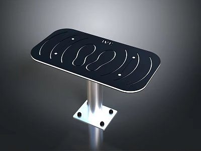 Black Fitness Platform With Footprint Grooves And FIT Logo On Silver Metal Stand 3d model