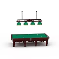 Green Felt Billiard Table With Wooden Legs And Hanging Green Shade Lighting