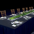 Elegant Dining Table Set With Black Tablecloth Wooden Chairs And Green Decorations